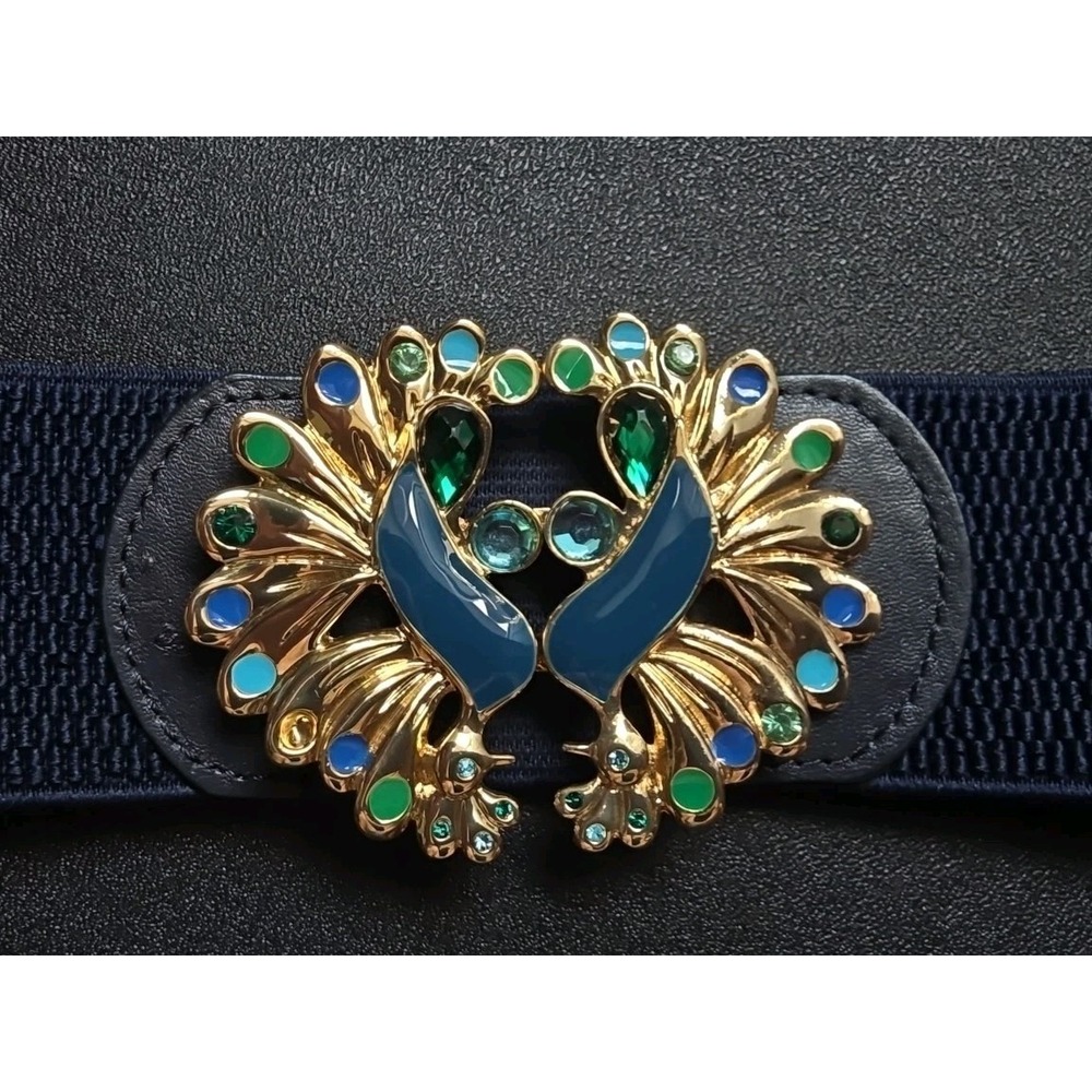 Lilly Pulitzer Gold Peacock‎ Navy Elastic Belt WOMEN'S S/XS STYLE #82170